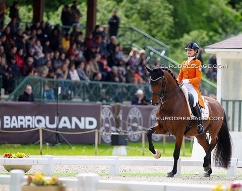 Dinja van Liere and her  rising Grand Prix horse Vita di Lusso.. Still too much tension, but a bright future ahead