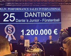 The top price of 1,200,000 euro was paid for dressage horse Dantino in the 2023 PSI Auction