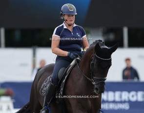 Sandra Sysjeva schooling Maxima Bella at the 2021 World Young Horse Championships :: Photo © Astrid Appels