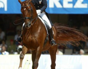 Debbie McDonald and Brentina Going Strong in the 2002 WEG Grand Prix Special :: Photo © Mary Phelps