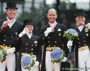 The U.S. Bronze Medal winning team at the 2006 World Equestrian Games: Guenter Seidel, Debbie McDonald, Steffen Peters, Leslie Morse :: Photo © Astrid Appels