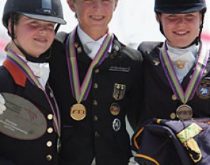 The medalists at the 2008 European Pony Championships: Antoinette te Riele (silver), Sönke Rothenberger (gold), Elin Aspnas (bronze) :: Photo © Astrid Appels