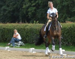 Marion Engelen training Diego while Marion's mom is watching