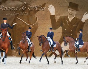 A Eurodressage photo collage of French Grand Prix rider Jessica Michel competing at the 2012 CDIO Aachen