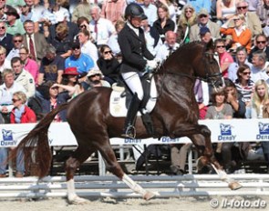 Lisa Neukater and Quotenkonig became reserve champions in the 3-year old stallion division at the 2012 Bundeschampionate :: Photo © LL-foto