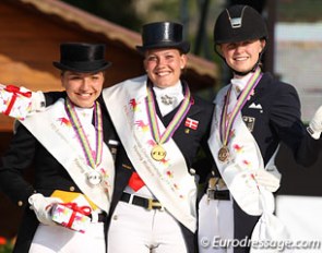 The Young Riders Individual test podium: Charlott Maria Schurmann, Cathrine Dufour, Sanneke Rothenberger :: Photo © Astrid Appels