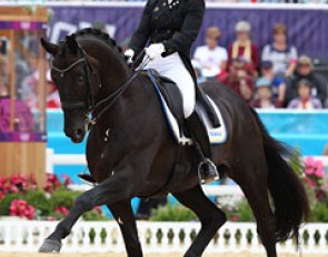 Minna Telde and the Hanoverian stallion Santana (by Sandro Hit) at the 2012 Olympic Games :: Photo © Astrid Appels
