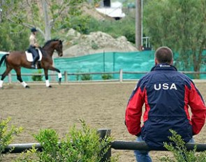 Scott Hassler coaching a young horse combination in San Juan Capistrano, CA :: Photo © Sigrid Wolff