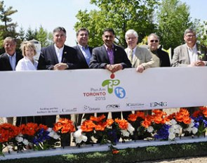 Craig Collins, Sylvia Jones, Charles Sousa, Ian Troop (ceo for TO2015), Bal Gosal (Minister of State), MP David Tilson, Regional Councillor Richard Whitehead, and Mike Gallagher, President of Equine Canada
