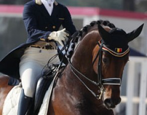 The colour of Julie de Deken's helmet was a topic of discussion. Totally colour co-ordinated on her small tour horse Lucky Dance, Julie made a stylish impression and carried out the message of safety