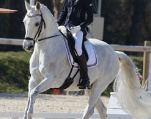 French pony rider Clarissa Stickland Rufin on her second FEI pony, schoolmaster Just You 'n Me, who is registered as "Memory" in France. 