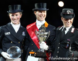 Helen Langehanenberg, Adelinde Cornelissen and Valentina Truppa on the podium at the 2012 World Cup Finals :: Photo © Astrid Appels