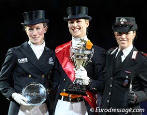 The 2012 World Cup Finals' podium: Helen Langehanenberg, Adelinde Cornelissen, Valentina Truppa :: Photo © Astrid Appels