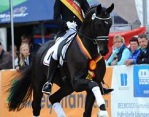 Marita Pundsack and QC Flamboyant win the 5-year old division at the 2013 Bundeschampionate :: Photo © Barbara Schnell