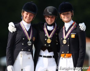 Alexandra Andresen, Johanne Pauline von Danwitz, and Jeanine Nekeman win silver, gold and bronze at the 2013 European Junior Riders Championships :: Photo © Astrid Appels