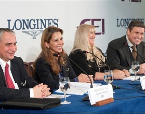 Ingmar De Vos, FEI Secretary General; HRH Princess Haya, FEI President; Nayla Hayek, Chair of the Board of Directors of the Swatch Group; and Juan-Carlos Capelli, Vice-President and Head of International Marketing at Longines