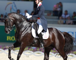 Second best American in the Grand Prix and last in the Special, Caroline Roffmann and Her Highness had a tough ride. The mare was too hot to trot. She became tense, behind the vertical and made several mistakes in the canter