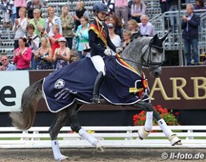 Beatrice Buchwald and Belantis win the 5-year old dressage horse division at the 2014 Bundeschampionate :: Photo © LL-foto