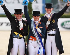 The Kur podium with Lisa Maria Klössinger, Anne Meulendijks, and Jorinde Verwimp at the 2014 European Young Riders Championships :: Photo © Astrid Appels