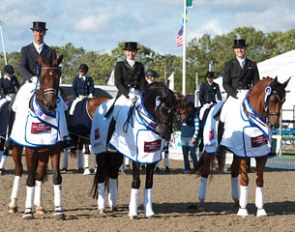 The Danish team with Ulrik Molgaard, Rikke Svane and Anders Dahl at the 2014 CDIO Hickstead :: Photo © Kevin Sparrow