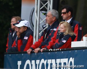 Part of the American invasion, including Under 25 and Developing FEI horse coach Debbie McDonald, watching Dutta's test