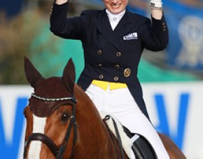 Anabel Balkenhol on Dablino. The chestnut gelding was Germany's individual horse for the 2012 Olympics in London but will have to fight hard for a spot this year. The piaffe was still not on the spot, but the tempi changes were world class