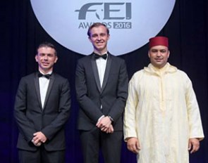 Rodolpho Riskalla (BRA), Sönke Rothenberger (GER) and Badr Fakir, Moroccan Secretary General, at the 2016 FEI Awards
