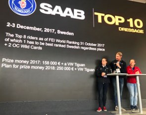 Cathrine Dufour, Patrik Kittel and Isabell Werth at the Saab Top 10 Dressage presentation and press conference in Gothenburg