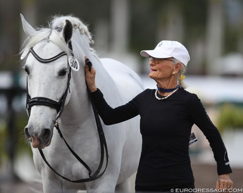 Fit as a fiddle: 75-year old Janne Rumbough competing Armas Zumbel in the amateur Grand Prix classes