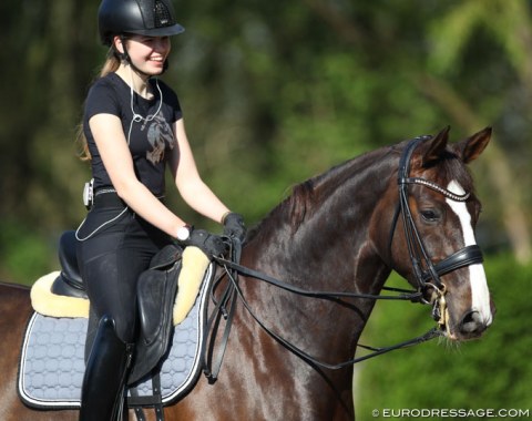 Anna Middelberg is all smiles on her new horse Blickfang HC, which her parents bought from Christina Boos, who on her term bought it from Belgian Anemone Samyn