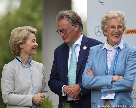 Ursula von der Leyen (President-elect of the European Commission), Frank Kemperman, and Madeleine Winter-Schulze (Isabell Werth's sponsor)