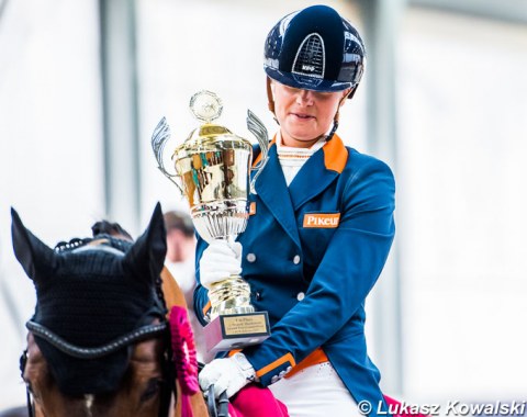 Anne Meulendijks wins the Wojtek Markowski Memorial Trophy for being the high scoring Grand Prix rider at the 2019 CDI-W Zakrzow
