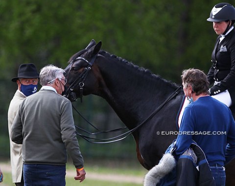 Merkulova's bit choice being questioned by the steward at the tack check after the test