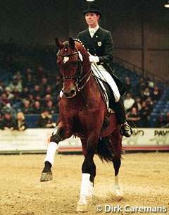 Courtney King presents Idocus at the 2001 KWPN Stallion Licensing :: Photo © Dirk Caremans