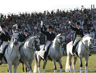 Lovely group shot of the Spanish Dressage Team during the Closing Ceremony