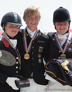 The medalists at the 2008 European Pony Championships: Antoinette te Riele (silver), Sönke Rothenberger (gold), Elin Aspnas (bronze) :: Photo © Astrid Appels