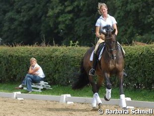 Marion Engelen training Diego while Marion's mom is watching
