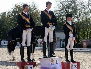 FEI Young Riders Podium: Thibault Vandenberghe (silver), Brecht D'Hoore (gold), Magali Bastaens (bronze)