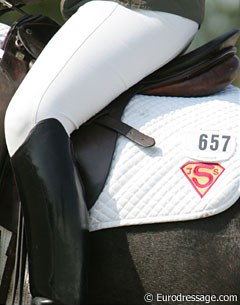 Cool logo of Catherine Haddad's sponsor Janet S. Schneider Trust. Looks like Superman!