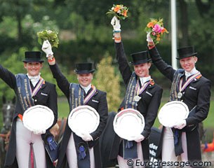 The silver medal winning Dutch junior riders team: Teddy Wiedeler, Anne Meulendijks, Danielle Houtvast, Stephanie Kooijman