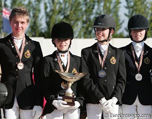 The bronze medal winning Belgian Pony team: Geoffrey de Roy, Charlotte Defalque, Charlotte Coenen, Alexa Fairchild