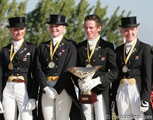 The gold medal winning Dutch Junior Riders Team: Kimberley de Jongh, Bibi Rodenburg, Lars op 't Hoog, Emma Peper