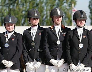 The silver medal winning Dutch pony team: Jasmijn Linthorst, Michelle de Jonge, Dana van Lierop, Justine Mudde