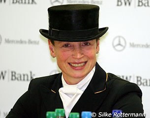 Isabell Werth at the press conference after her victory in the Grand Prix Kur at the 2010 CDI Stuttgart