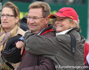 Klaus Martin Rath and Ann Kathrin Linsenhoff are happy about Rath's ride at the 2010 WEG