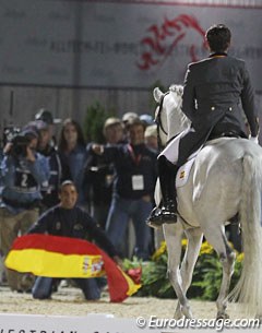 Jose Antonio Garcia Mena drops to his knees and salutes his Spanish hero Juan Manual Munoz Diaz
