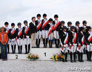 The Team Championship podium at the 2011 European Pony Championships: Germany gold, The Netherlands silver, Denmark bronze (and Great Britain on the podium, though they ended up with a 4th pl.)