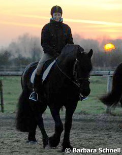 Barbara Schnell's other Friesian Talisker in the sunset