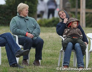 Tucked in for the cold Belgian FEI rider Ona Dewaegenaere shares a laugh with her mom Denise