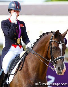 Charlotte Dujardin on Valegro, in tears, at the prize giving ceremony